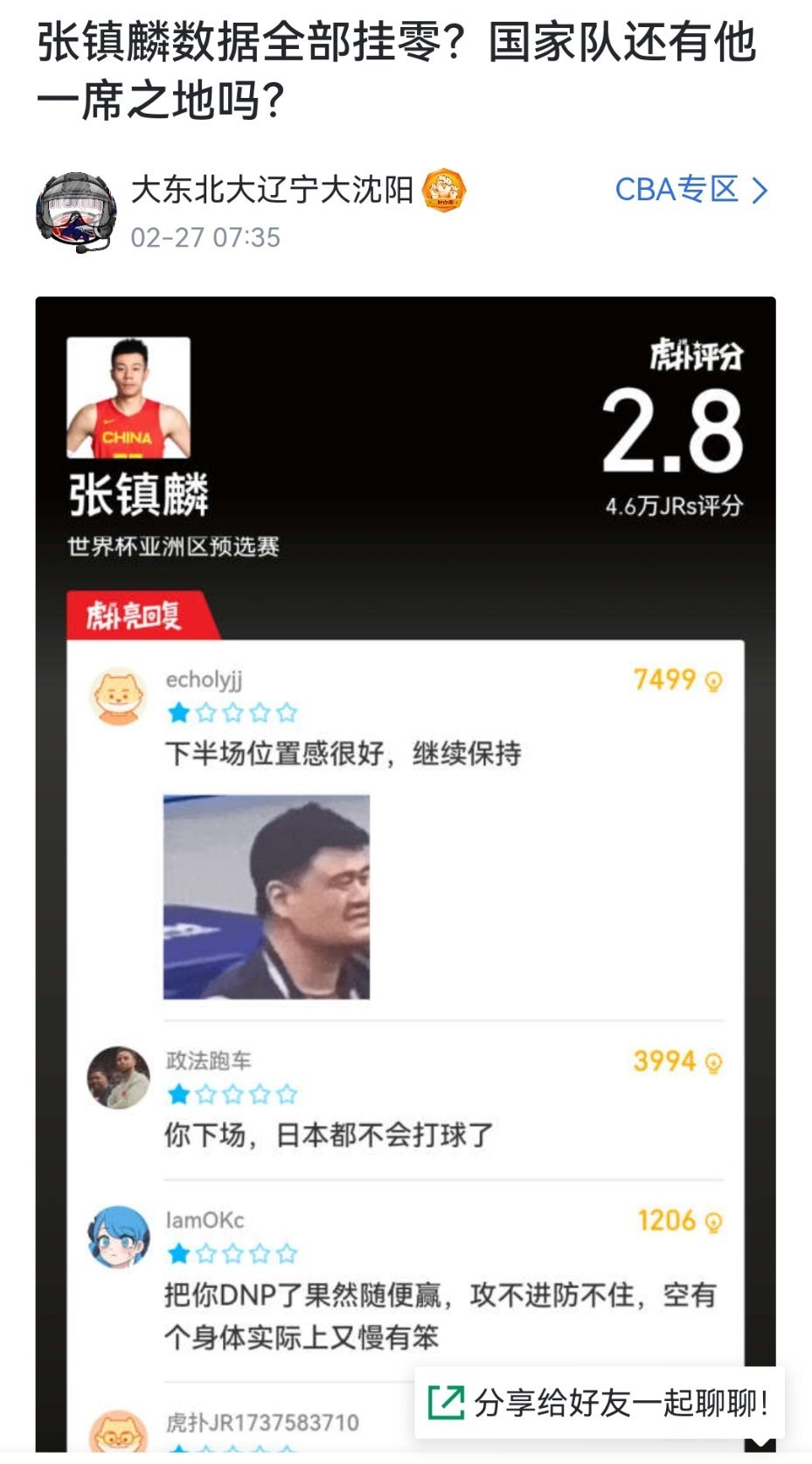 辽宁网友：张镇麟数据全部挂零？国家队还有他一席之地吗？ 
