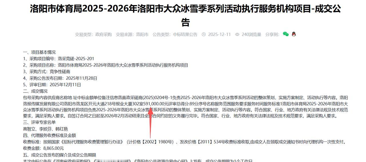 2025-2026年洛阳市大众冰雪季系列活动执行服务机构项目-成交公告，金额59