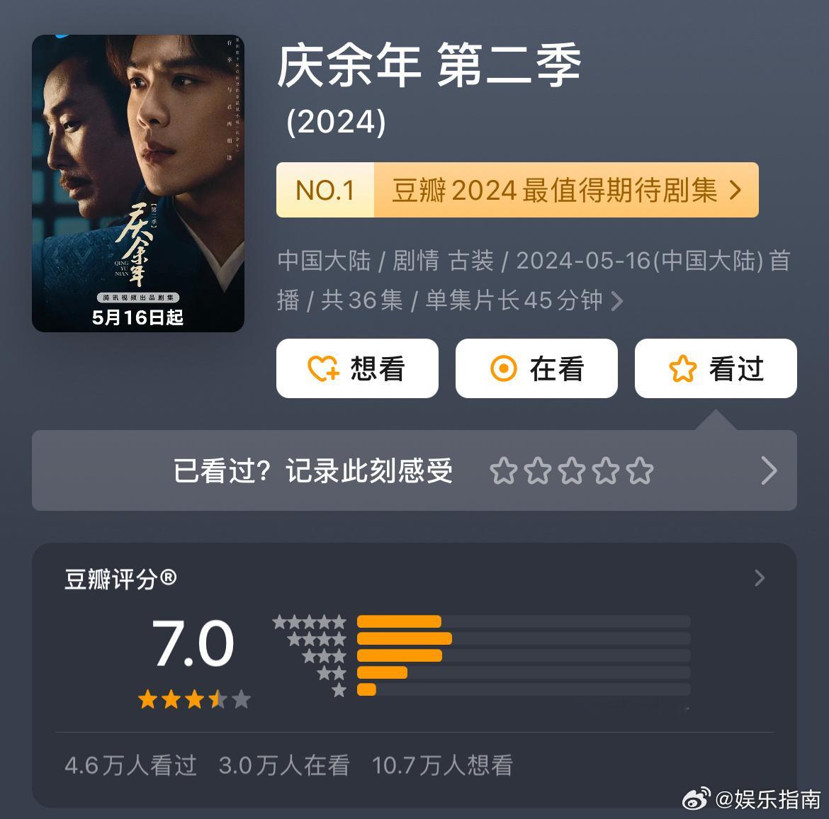 庆余年第二季开了7分，你觉得高了低了[思考] ​​​