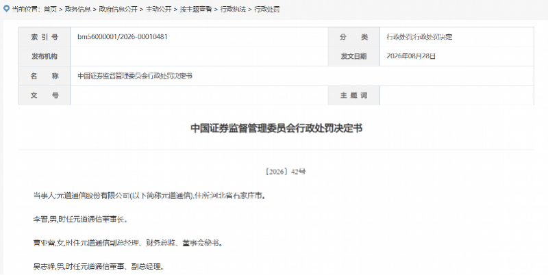 #元道通信财务造假被罚2.39亿#【编造重大虚假内容，元道通信被证监会罚款2.3