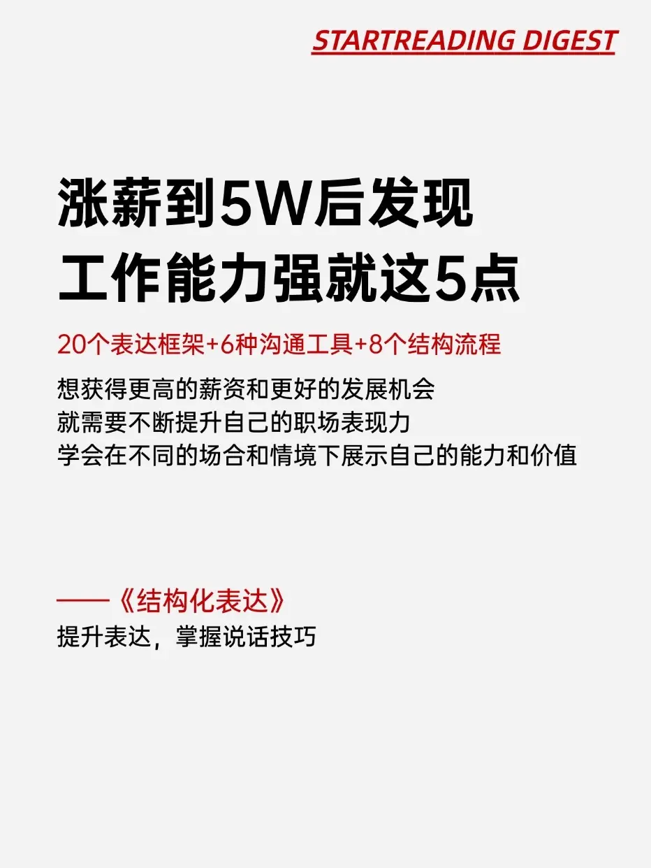 提升结构化表达能力，你可以这样做！这本《结构化表达》涵盖了20个职场通...