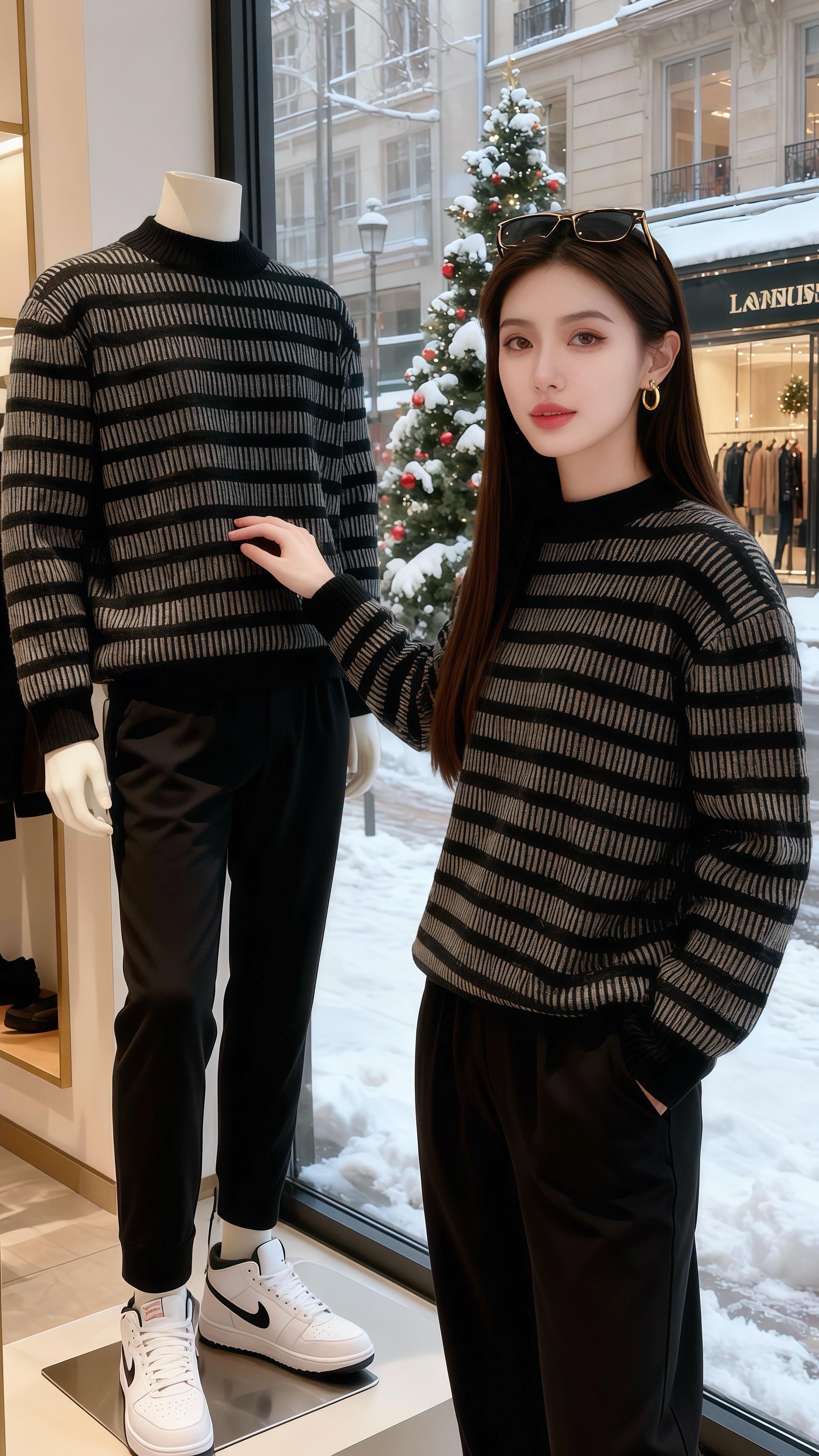 《雪窗下的条纹衫》  初雪裹着圣诞松的甜香贴在橱窗时，她正蜷在咖啡厅的...