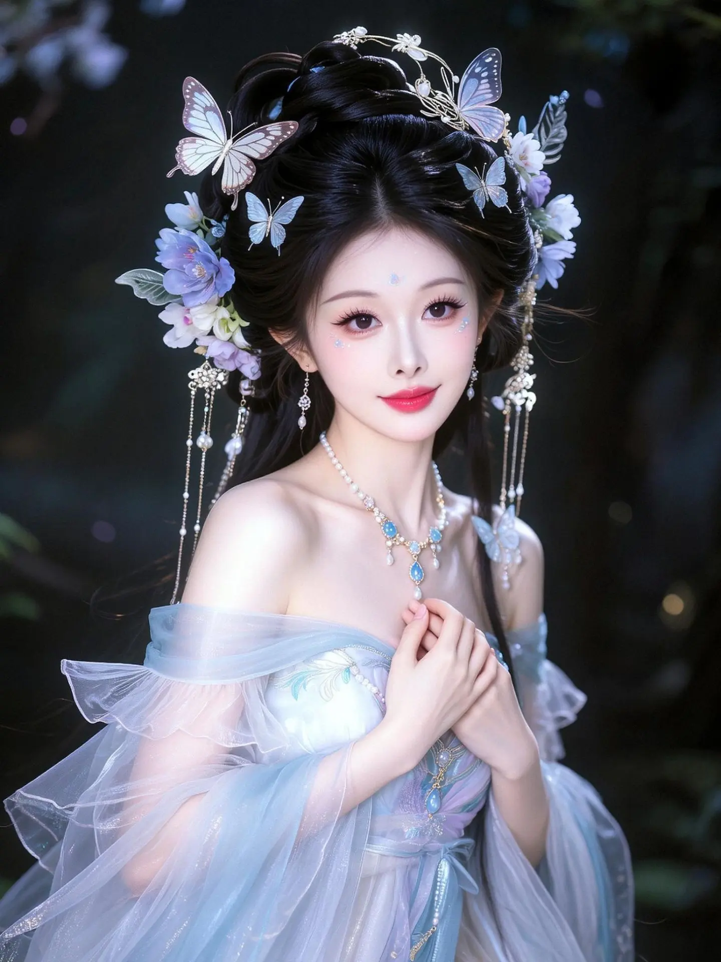 AI蝶饰古风照 ai创作 古风的完成度还得看脸 被汉服妆造惊艳到了 仙系氛围感