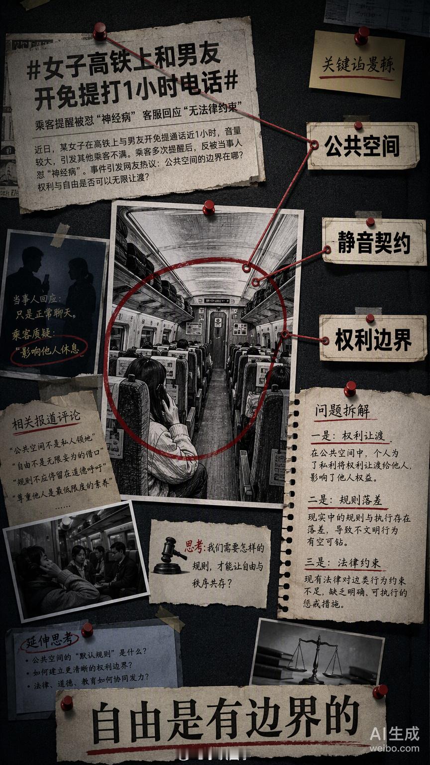 女子高铁上和男友开免提打1小时电话成年人要有边界感，公众场所要讲公德。在电梯、公