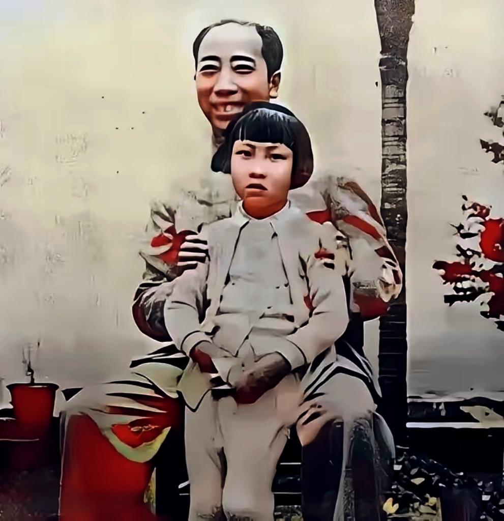 1945年，戴笠和养女淑子的合影。淑子这年8岁，站在戴笠的前面，表情有些呆滞！