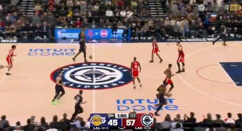 东、詹相继失误，快船一波9:0半场狂胜17分！
2节末詹姆斯上场就一失误（图1）