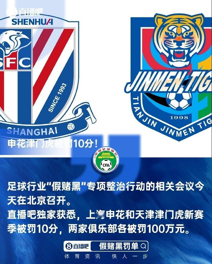 【今球讲】上海申花天津津门虎被罚10分申花津门虎新赛季被罚10分九家中超俱乐部被