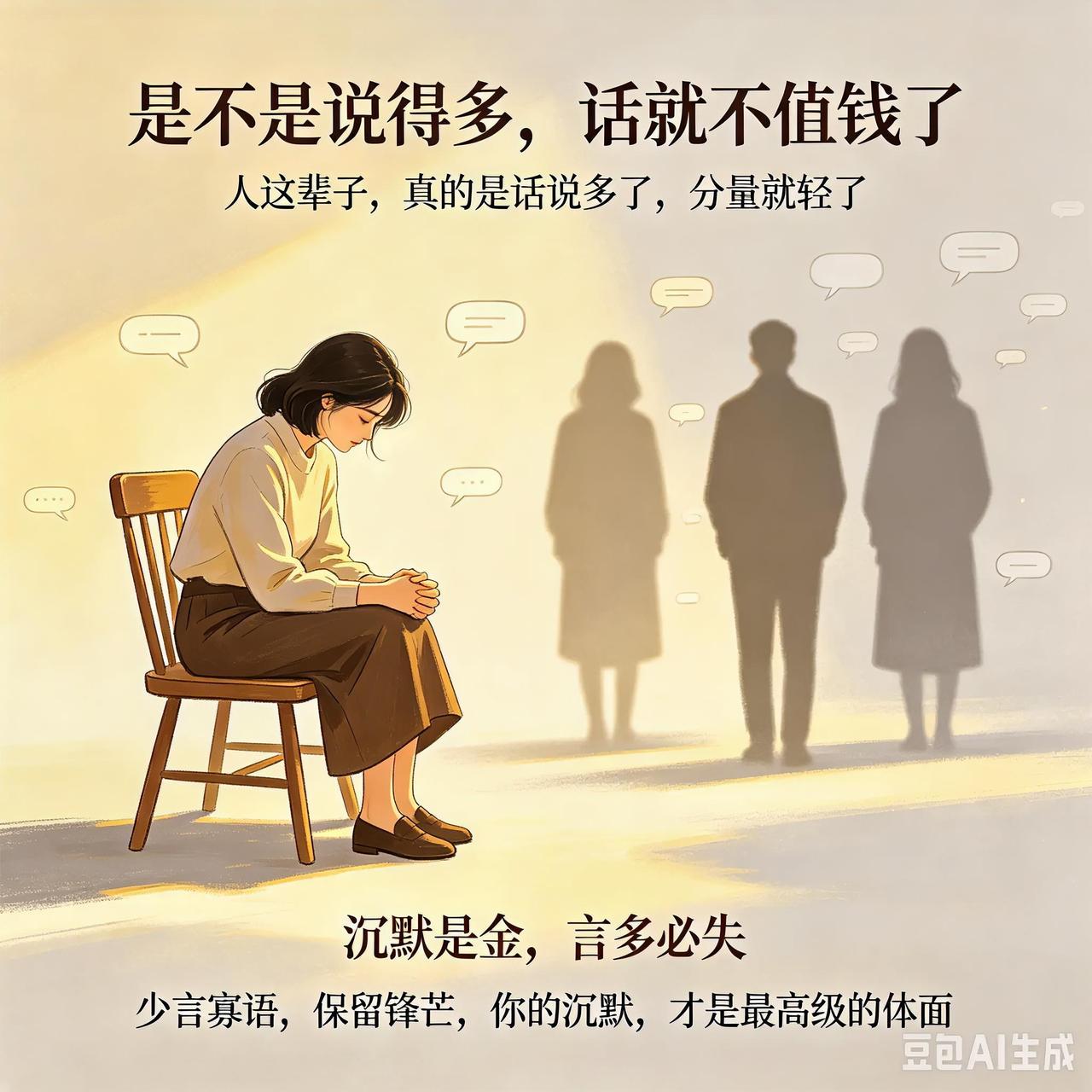 人这辈子，真的是话说多了，分量就轻了。
 
逢人就掏心掏肺，遇事就喋喋不休，
久