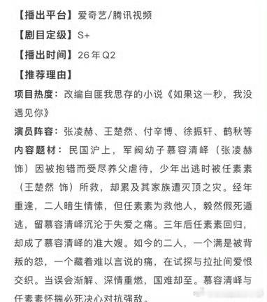 张凌赫、王楚然《这一秒过火》招商，预计26年Q2播出，你期待吗？ 