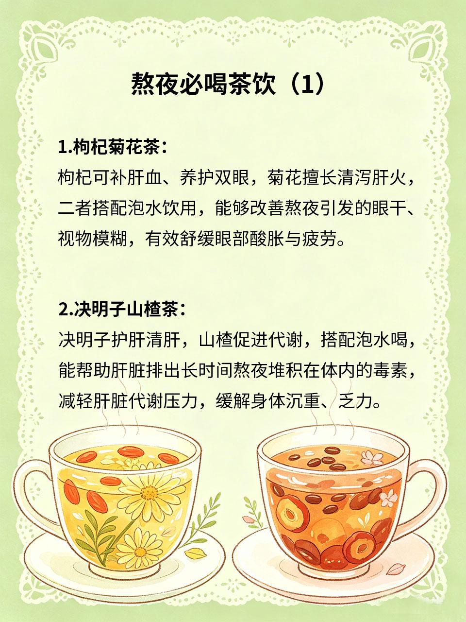 熬夜必喝茶饮，护肝缓疲劳双眼亮
长期熬夜、用眼过度👓，会加重肝脏负担，导致肝血