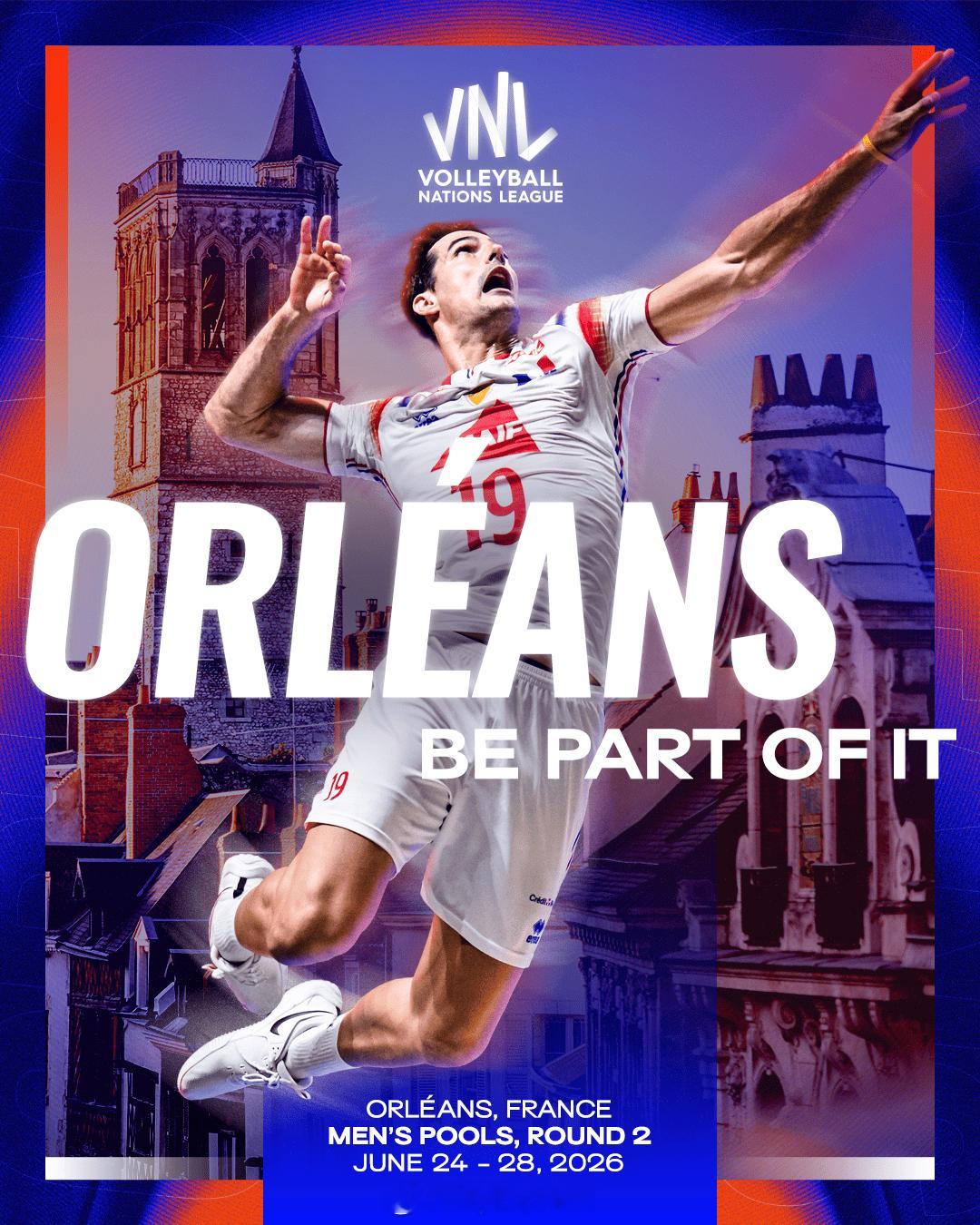 2026年世界男排联赛国家排球联赛 本周在法国奥尔良市的比赛，因极端高温，每局将