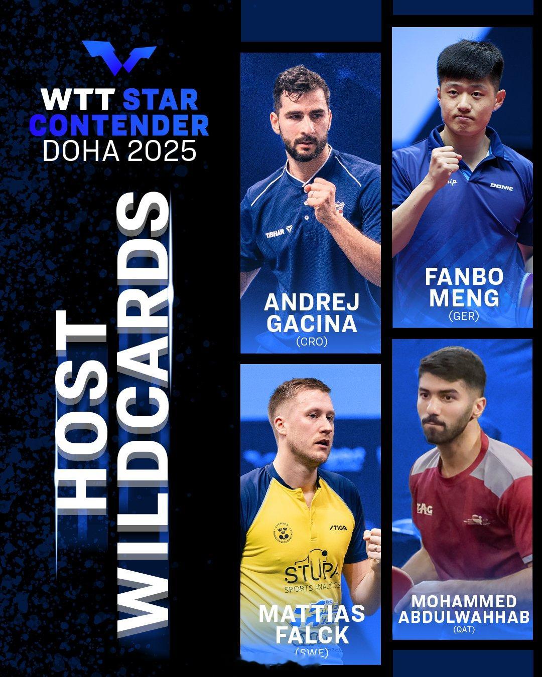WTT球星挑战赛多哈站2025  东道主外卡和WTT提名的名单公布。加西纳、法尔