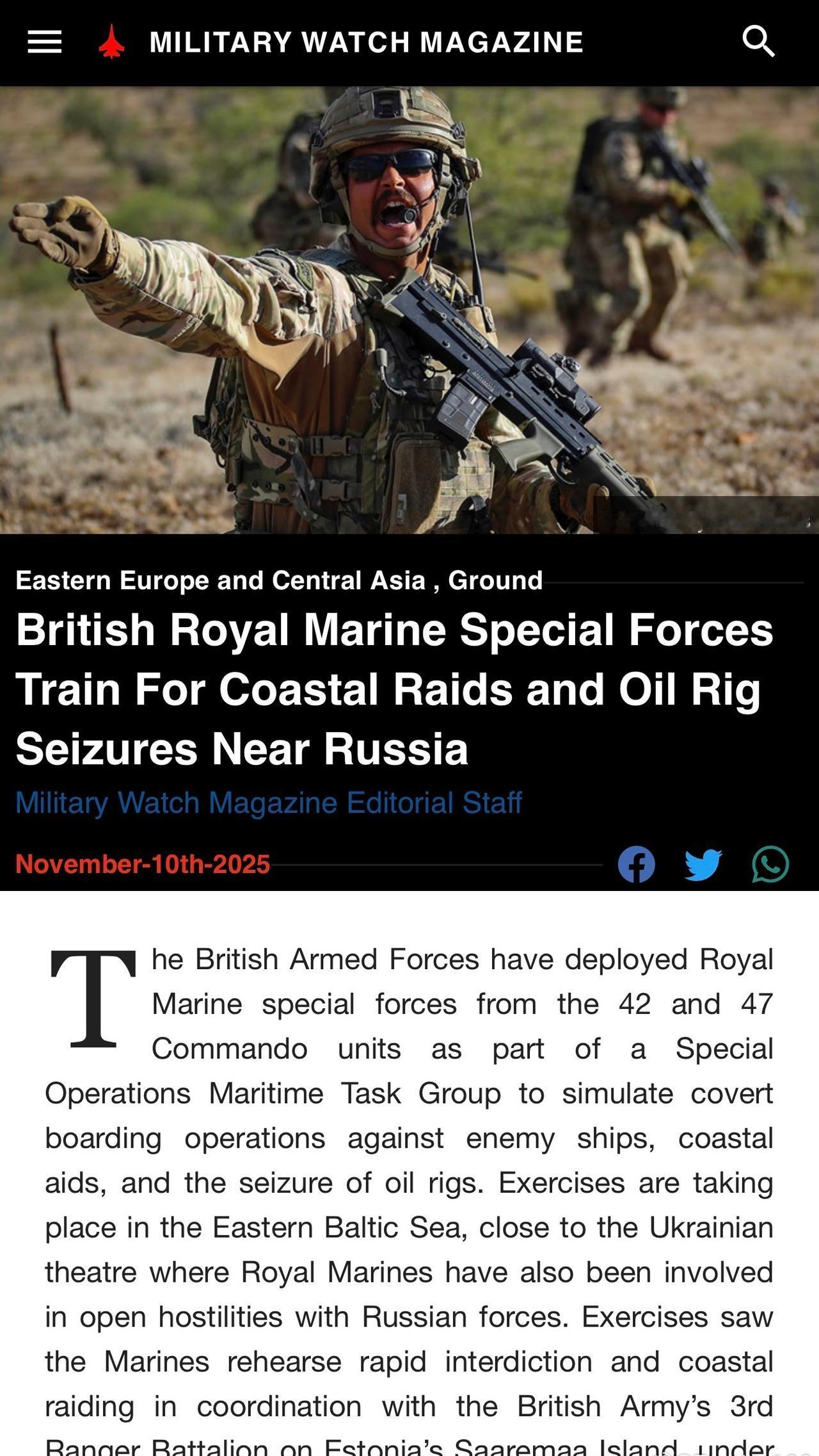 英國皇家海軍陸戰隊在俄羅斯海岸附近進行了大規模的登船演習，演練內容包括登船檢查和