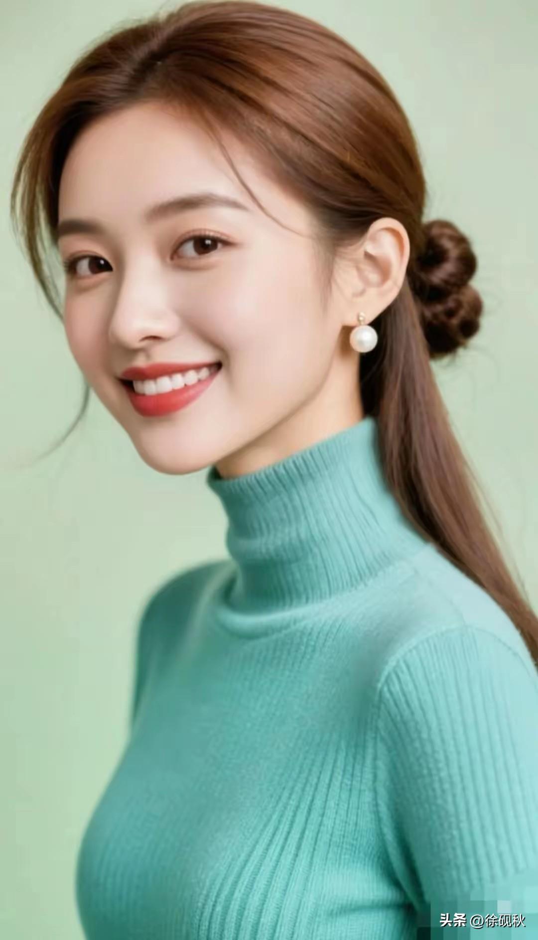 靓女妩媚笑容甜，
红裙吊带挂香肩。
无钱无势空才子，
有钱有权续姻缘。