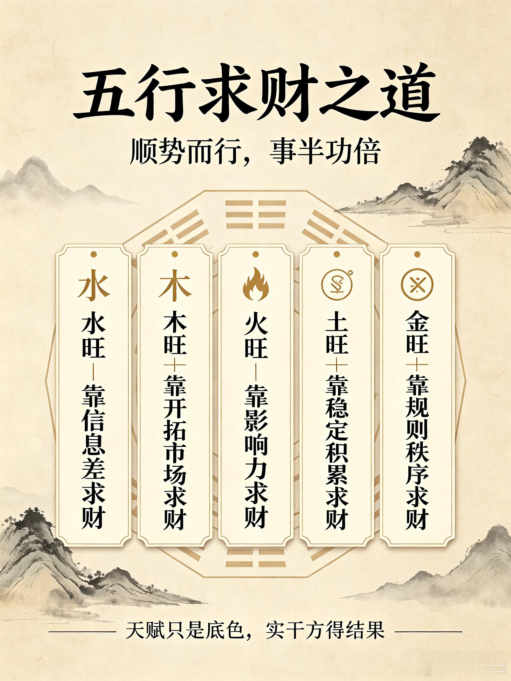 顺着自身五行的天赋求财，远比硬扛更为省力。🌊水旺｜靠信息差挣钱擅长捕捉消息、对