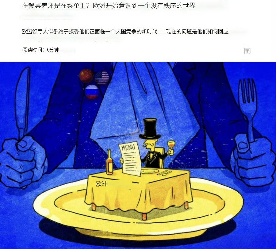 在餐桌旁还是在菜单上？老欧以为自己坐在餐桌旁，原来自已是大国餐桌上盆子里的菜，身