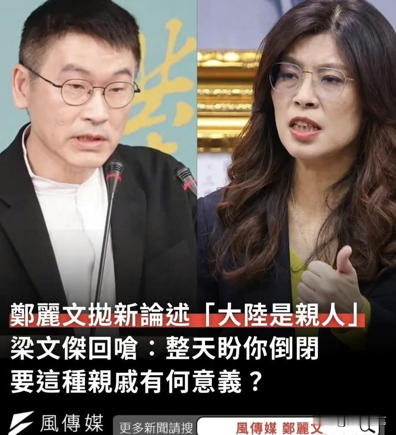 这次郑丽文真的成了夹心饼干，里外不是人了。

近日一句“美国是恩人，大陆是亲人”