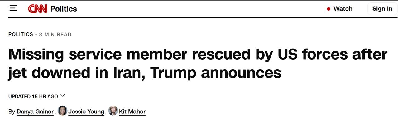 特朗普宣布：失踪美军飞行员已获救
当地时间周日凌晨，特朗普在Truth Soci