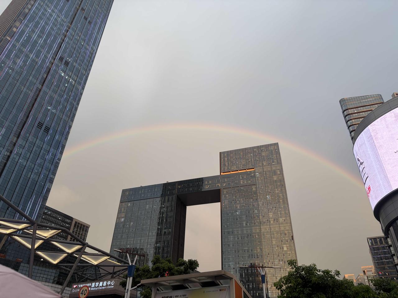 分享我这周有趣的事：城市森林中，一边下小雨一边见彩虹🌈