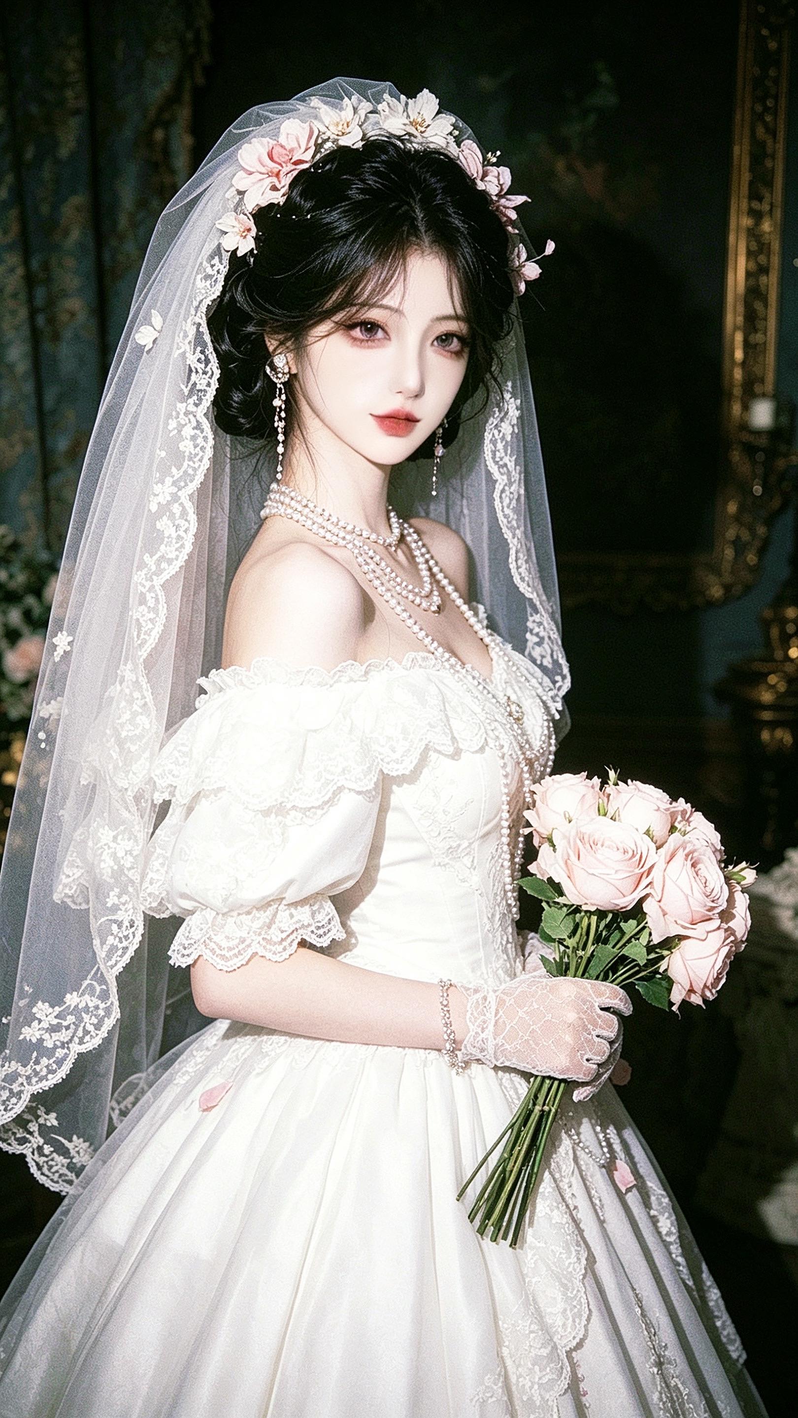 AI去水印婚纱照  女生婚纱