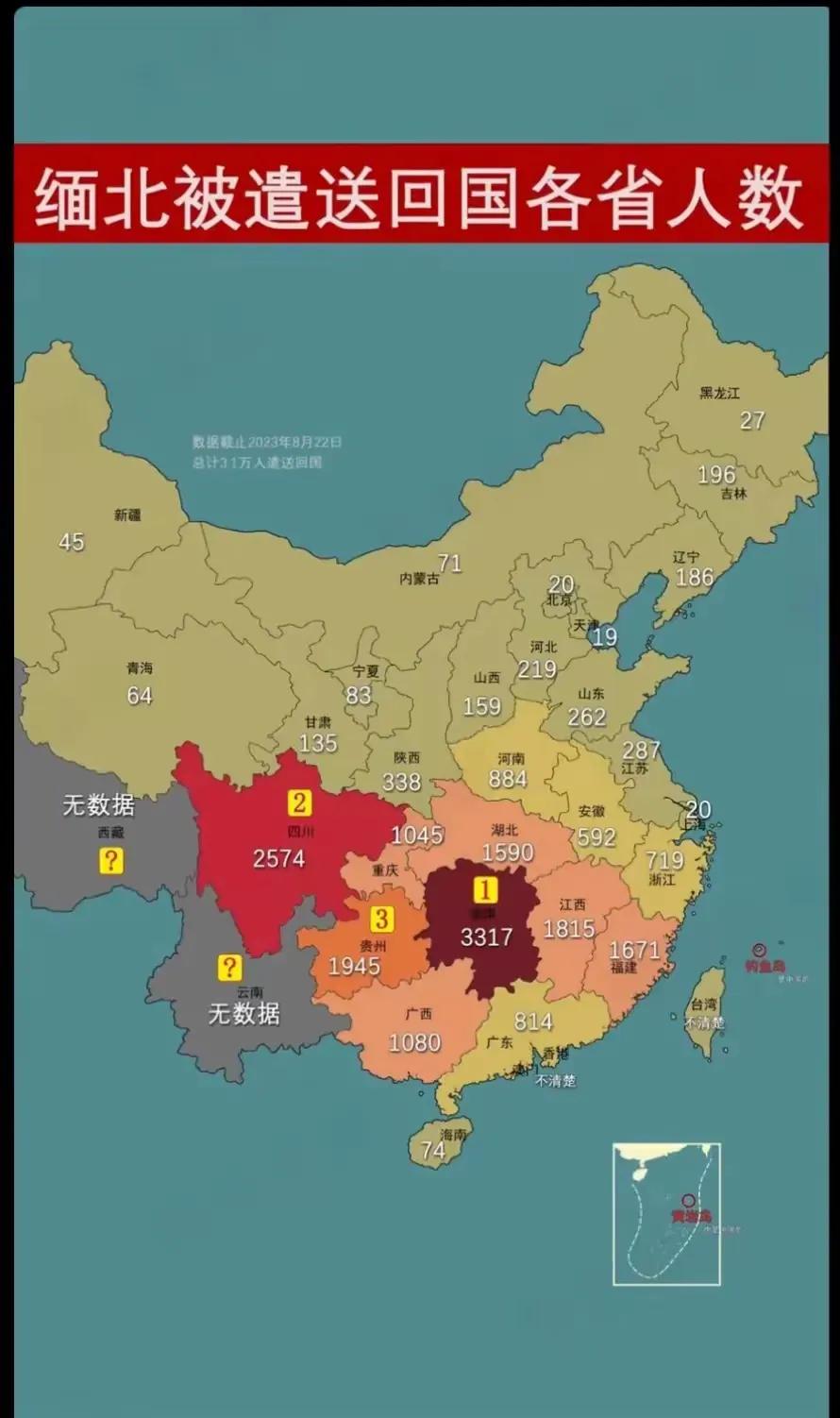 没想到缅北遣送回国人数，湖南第一、四川第二、贵州第三