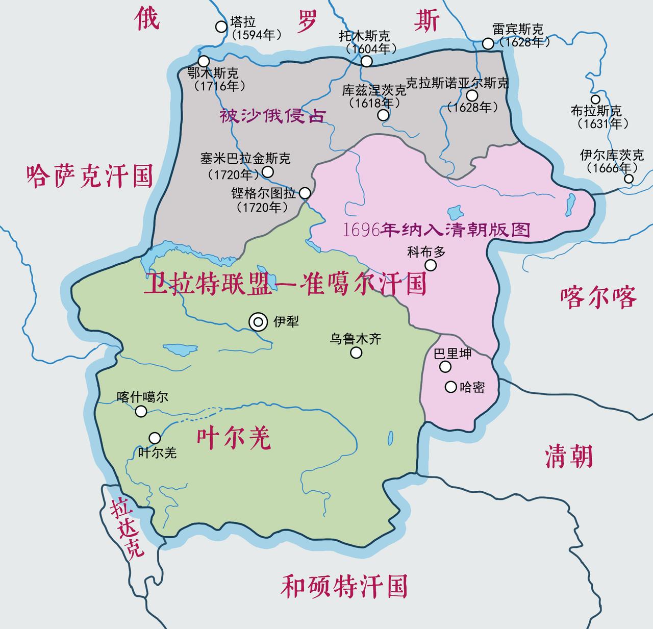 清朝和准噶尔的战争，如果将眼光放大到整个亚欧大陆，那就是中国和俄罗斯争夺土地的战