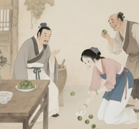 嘉定年间，官员贾涉去临安接受任命。途中来到一户人家休息，见那农妇长得美貌端庄，又