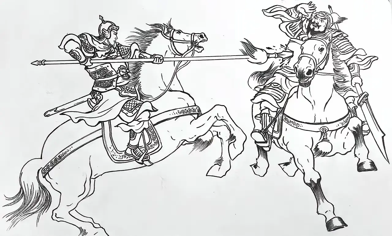 图中那位跃马挥刀的大将，曾是三国时期河北四庭柱中的一员，与曹操麾下大将...