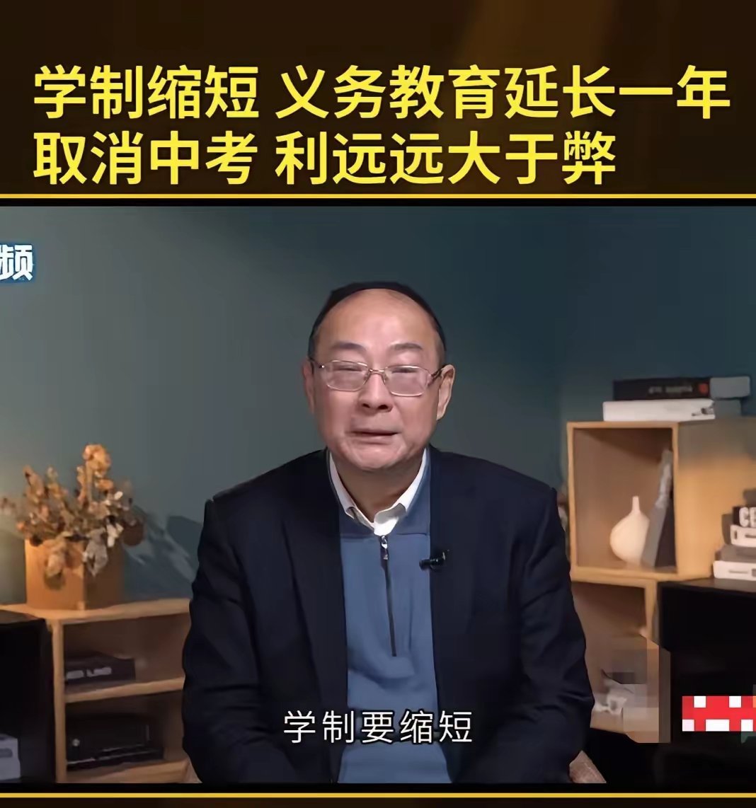 中国人民大学教授金灿荣呼吁：“建议取消中考，中小学学制缩短为 10 年，并实行十