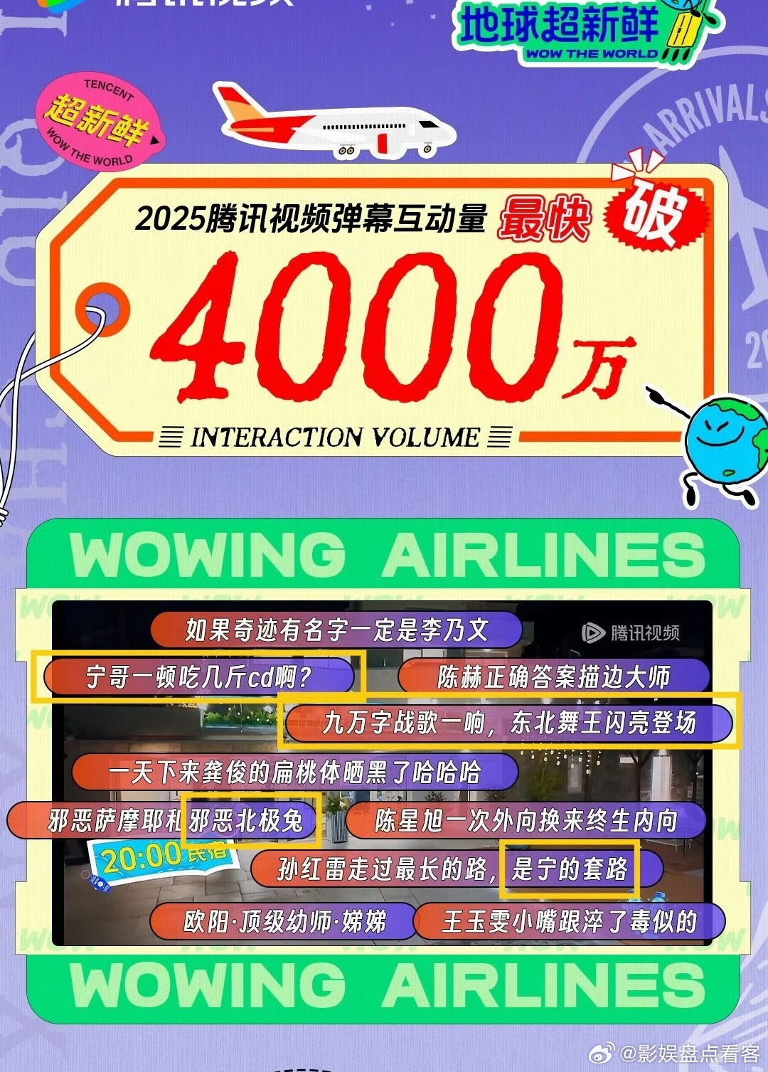 地球超新鲜 2025年🐧弹幕互动量最快破4000w综艺‼️刘宇宁一个人占4个了