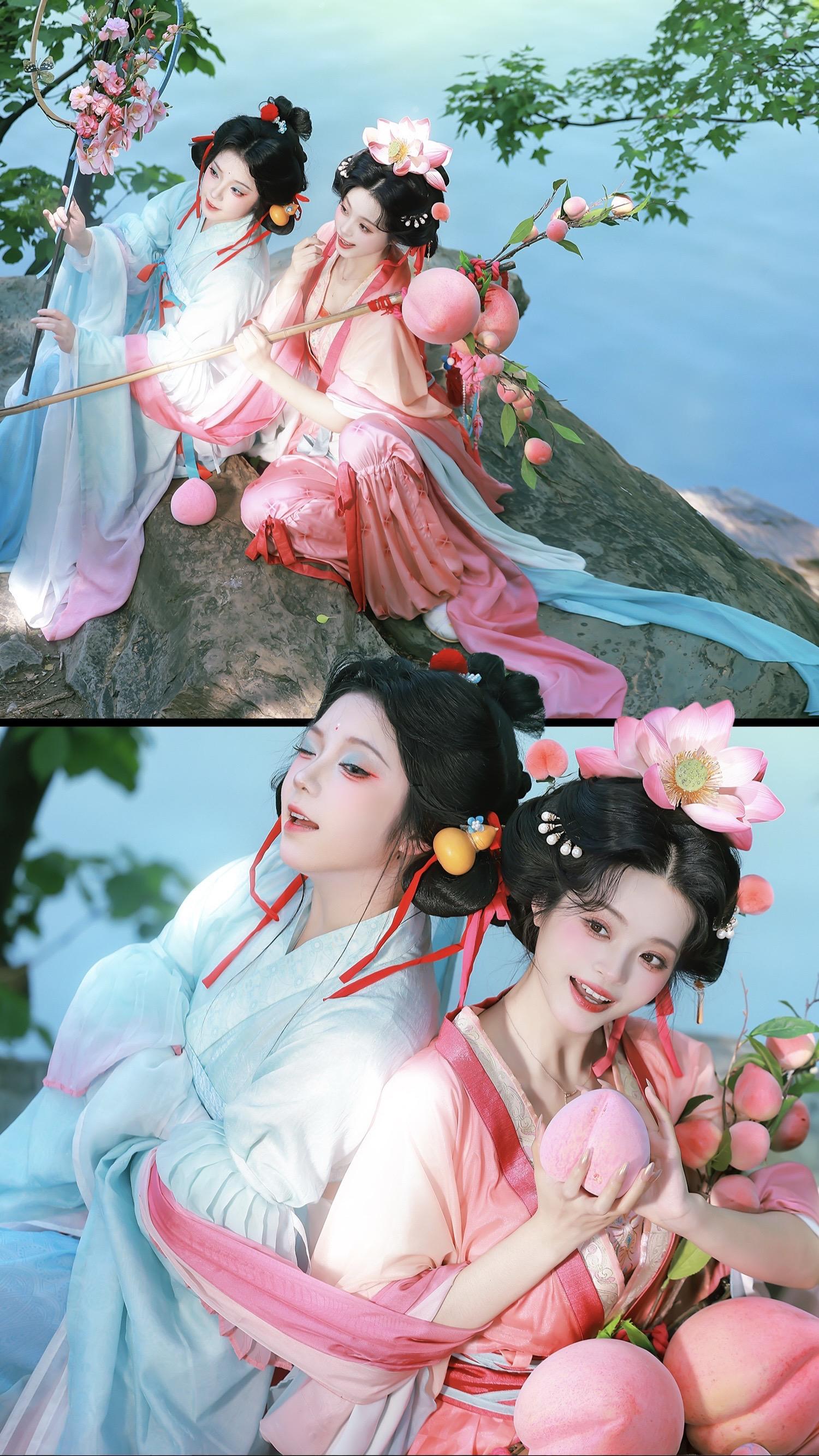 可可爱爱，全是脑袋。两个可爱的小仙童！