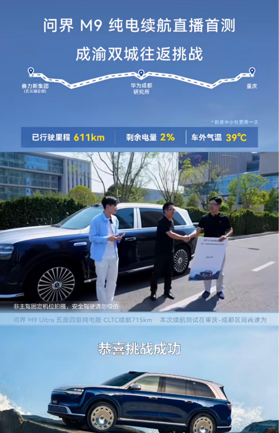 问界M9渝蓉往返续航直播更像是系统级管控的一次随堂测验
如果把电动车比作学生，那