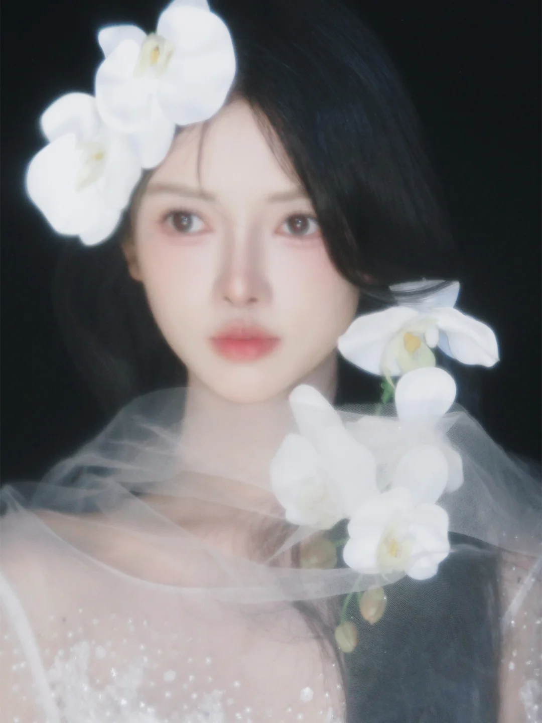 蝴蝶兰与婚纱，单人婚纱写真