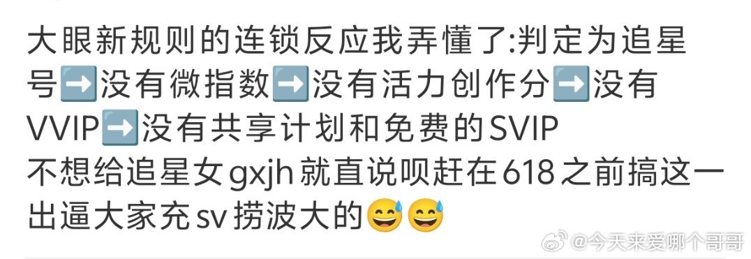 微博新规，系统判定的追星账号没有活力创作分 