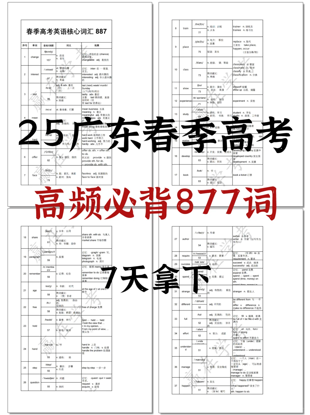 基础差必背高频877词！7天背完！词汇量爆涨