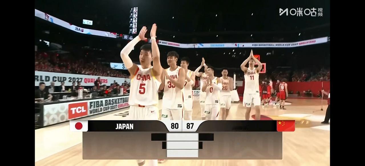 2026年2月26日晚，世预赛中国男篮87比80艰难战胜日本。
 四节比分（日本