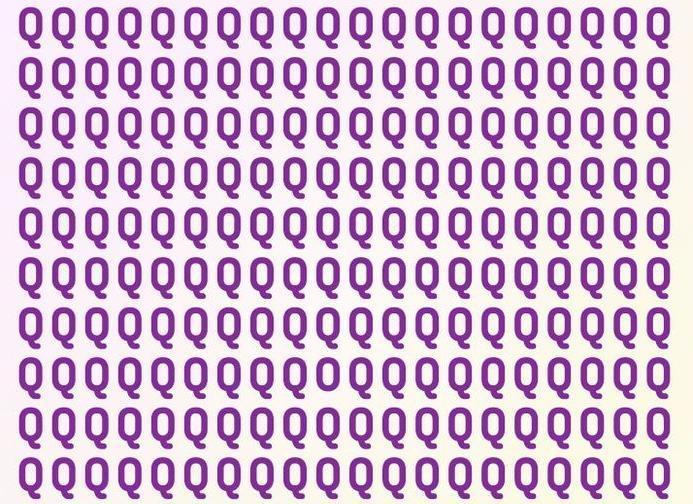 在下图中，您可以看到很多淡紫色的字母“Q”
在这个视觉挑战中，有一个字母与其余字