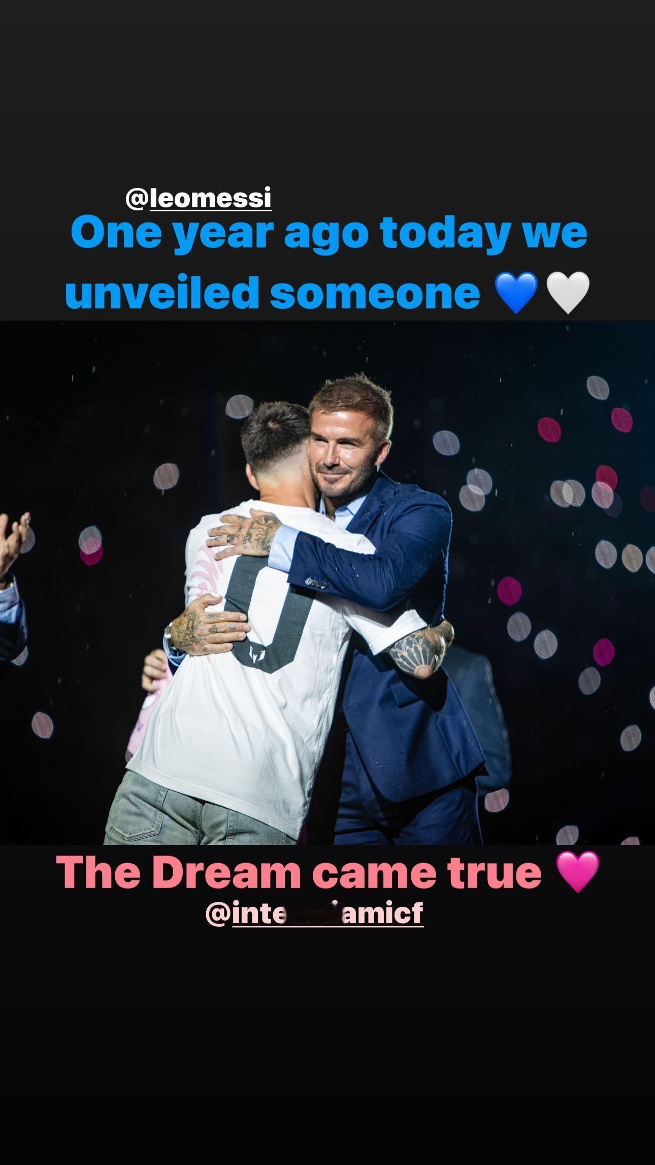 【不求别的，请善待小梅即可🥹】贝克汉姆连发Ins Story回顾梅西签约一周年