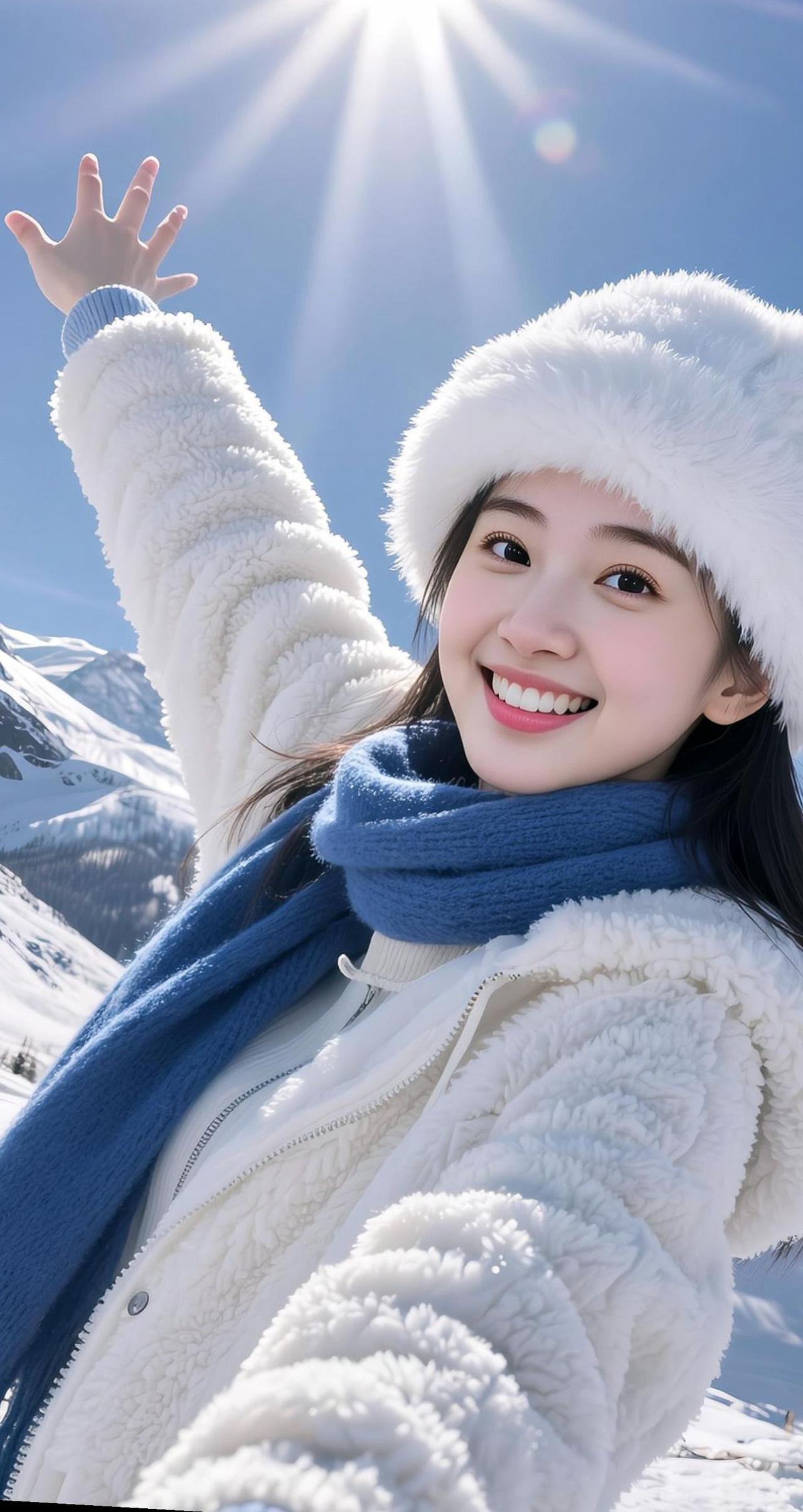 AI雪山元气自拍 抖音ai创作 好漂亮的雪景