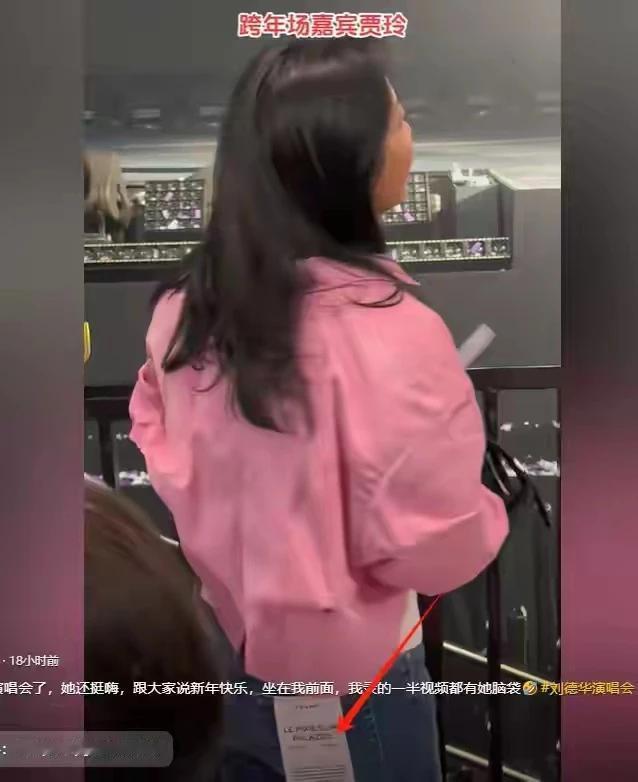 贾玲现身刘德华演唱会，兴奋挥舞着应援棒跳舞，结果裤子上的吊牌意外抢了风头，网友们