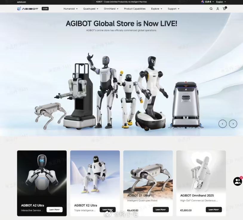 智元海外独立站上线，可以在网上租用机器人，899 欧元起租，价格并不便宜呀 