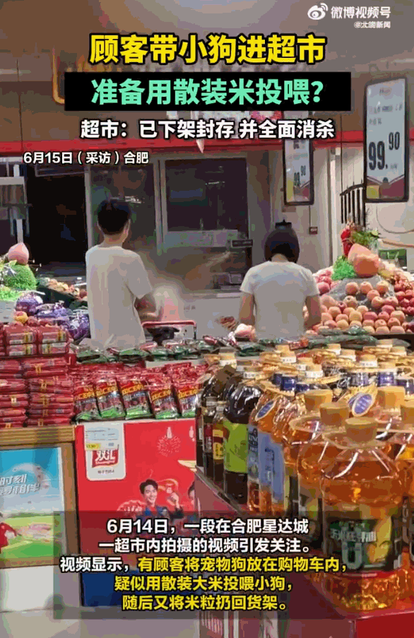 “一颗老鼠屎，坏了一锅粥。”安徽合肥，星达城的一家超市里：有顾客将自家的宠物狗堂