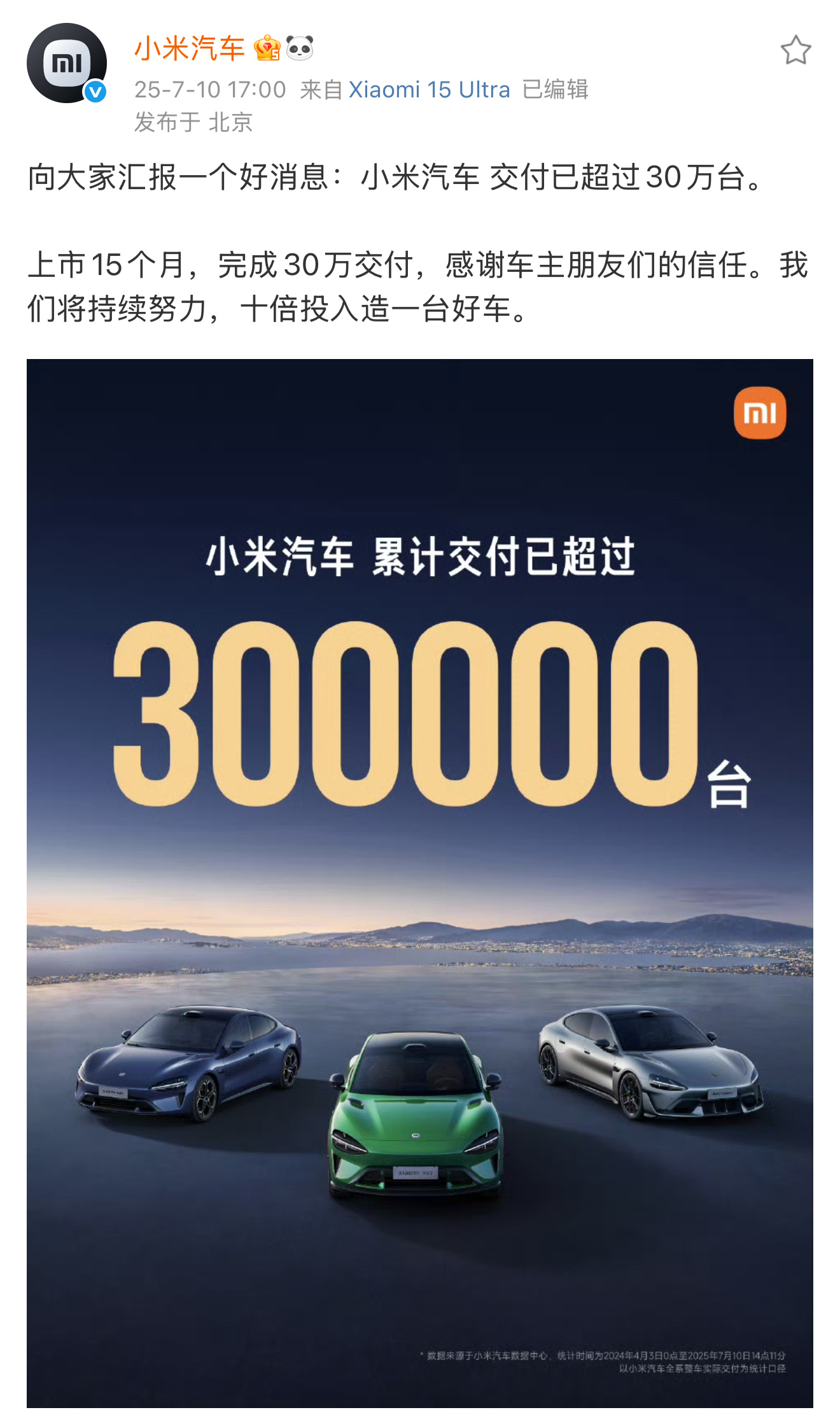 小米汽车已交付超30万台作为刚杀入汽车赛道的新人，小米这成绩单，确实亮眼。从零开