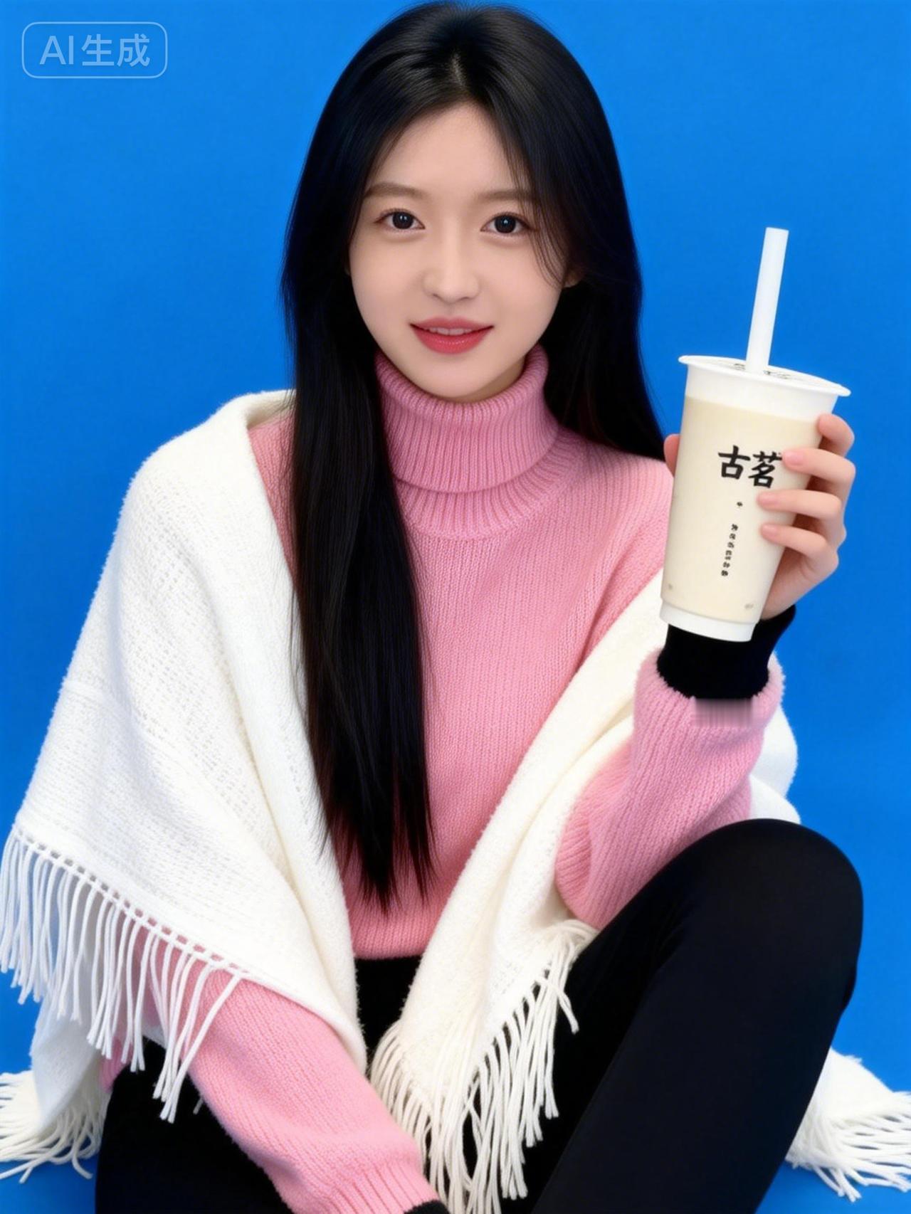 冬日暖阳下，粉色毛衣搭配白色围巾，手持一杯古茗奶茶，温暖又治愈。🌞☕️💕