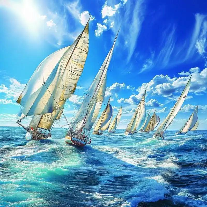 上联：千舟千帆千层浪；
下联：万水万山万缕烟。