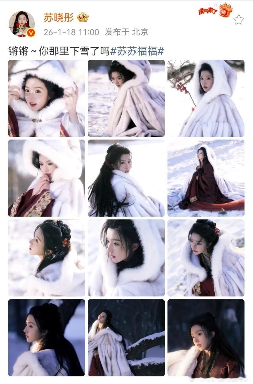 苏晓彤雪地兔子人型化了 谁懂啊！苏晓彤这组雪地写真直接萌化人心，白色斗篷加皑皑雪