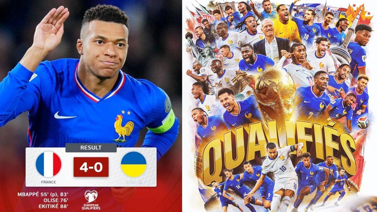 世预赛：法国主场4-0大胜乌克兰，提前晋级世界杯。
姆巴佩两射1传，奥利塞破门+