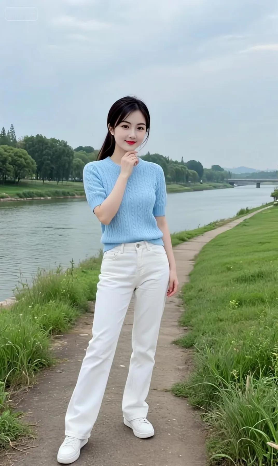 夏日清新穿搭，在河畔漫步，享受自然之美夏的小清新穿搭