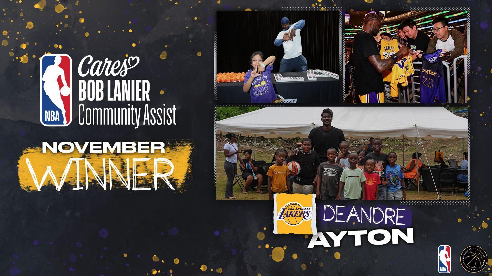 艾顿荣获11 月份 NBA 关怀鲍勃·兰尼尔社区援助奖，巨人的外表也有一颗温暖的