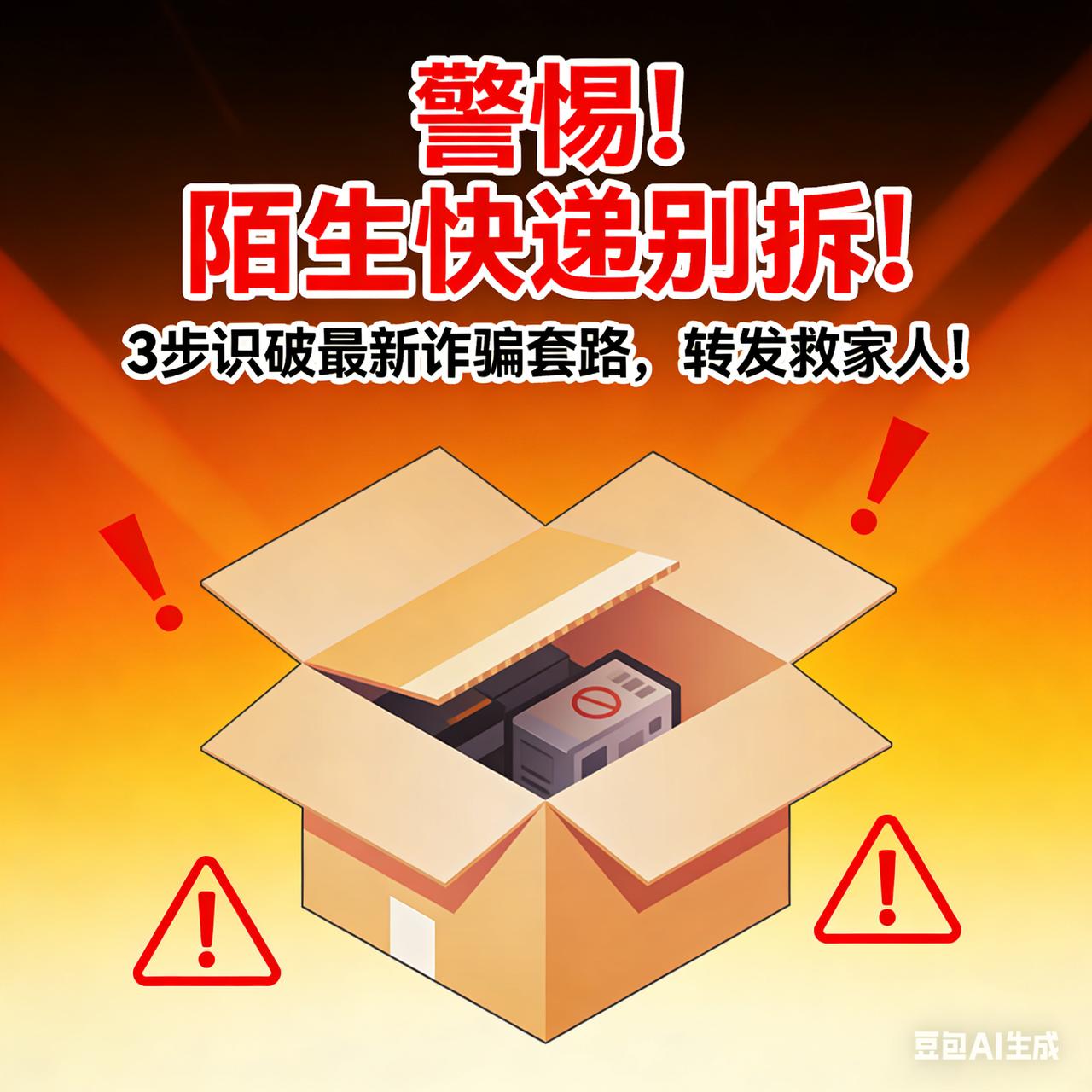 警惕！陌生快递别拆！3步识破最新诈骗套路，转发救家人！

家人们注意了！“叮！您